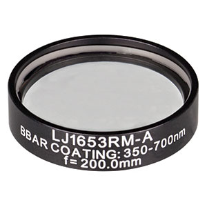 LJ1653RM-A - f = 200.0 mm, Ø1in, N-BK7 Mounted Plano-Convex Round Cyl Lens, ARC 350-700