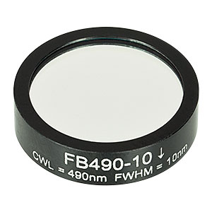 FB490-10 - Ø1in Soft-Coated Bandpass Filter, CWL = 490 ± 2 nm, FWHM = 10 ± 2 nm