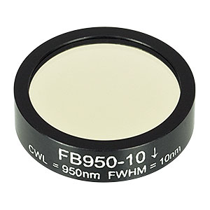 FB950-10 - Ø1in Soft-Coated Bandpass Filter, CWL = 950 ± 2 nm, FWHM = 10 ± 2 nm