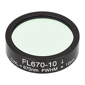 FL670-10 - Ø1in Soft-Coated Laser Line Filter, CWL = 670 ± 2 nm, FWHM = 10 ± 2 nm