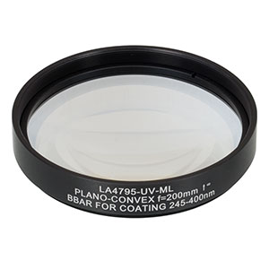 LA4795-UV-ML - Ø75 mm UVFS Plano-Convex Lens, SM3-Threaded Mount, f = 200.0 mm, ARC: 245-400 nm