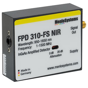 FPD310-FS-NIR - InGaAs Switchable Gain, High Sensitivity PIN Amplified Detector, 950 - 1650 nm, 1 MHz - 1.5 GHz BW, 0.005 mm², M4 Mounting Hole